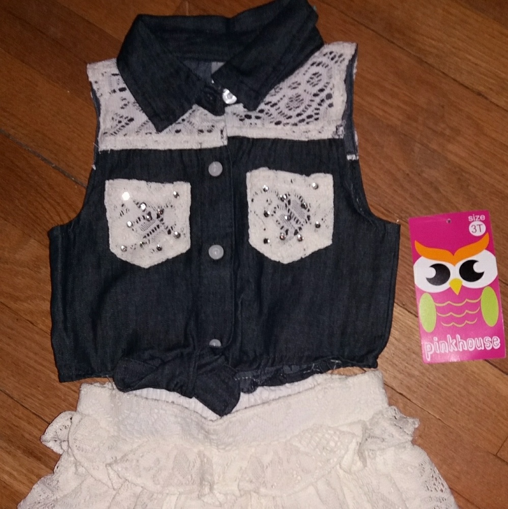 "PINKHOUSE" GIRL'S DENIM & LACE 2PC SKIRT SET